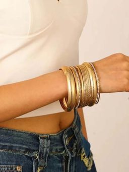 Niska - Women Gold Style Rhombus Twist Anti Tarnish Bangles (Pack of 11)