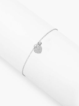 Nistra - Women 925 Sterling Silver Rhodium Plated Glitter Heart Bracelet