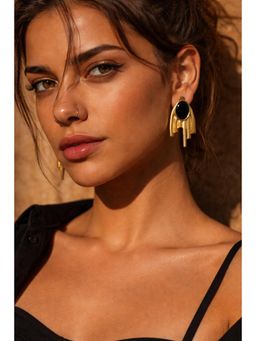Niska - Women Gold-Plated Black Abstract Drop Earrings