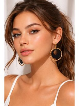 Niska - Women Black Elegant Glam Asymmetrical Grid Alloy Drop Earrings