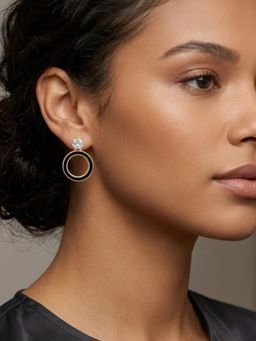 Accessher - Women Gold Plated Ad Stone Round Drop Earrings