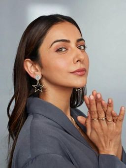 Accessher - Women Gold Plated Star Black-White Stone Enamel Drop Earrings