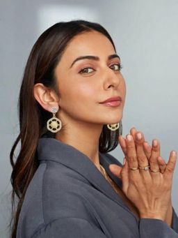 Accessher - Women Gold Plated Flower Pearl Korean Style Drop Earrings