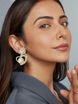Accessher - Women Gold Plated Heart Ad Drop Earrings