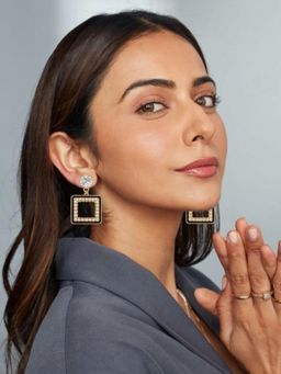 Accessher - Women Gold Plated Square Drop Earrings