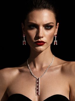 Niska - Women Red Ad Stone Studded Jewellery Set