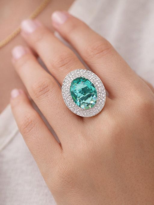 Niska Women Doozie Sea Green American Diamond Adjustable Ring
