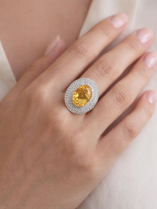 Niska Women Doozie Yellow American Diamond Adjustable Ring