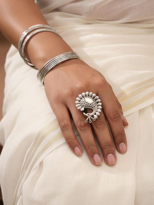 Niska Women Silver Oxidized Peacock Ring