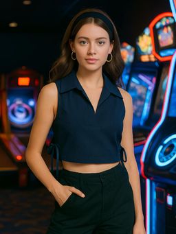 Don’t be basic - Navy Blue Solid Crop Top