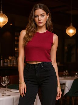 Don’t be basic - Maroon Solid Crop Top