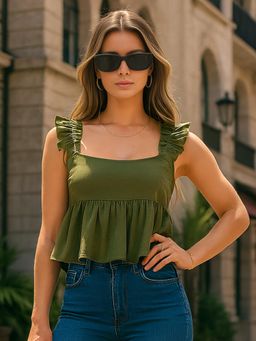 Don’t be basic - Olive Solid Crop Top
