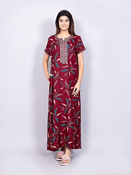 evolove - Maroon Other Regular Printed Night Gown
