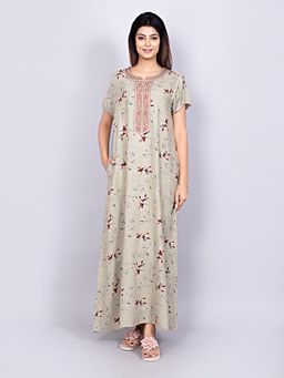 evolove - Green Other Regular Printed Night Gown