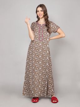 evolove - Beige Other Regular Printed Night Gown