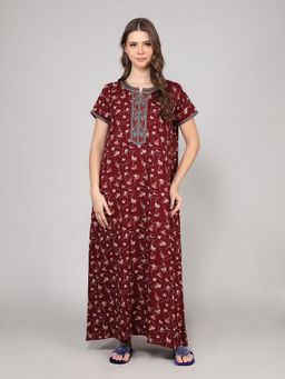evolove - Maroon Other Regular Printed Night Gown
