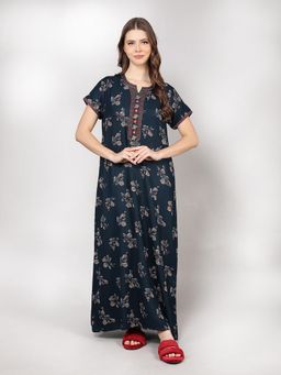 evolove - Teal Other Regular Printed Night Gown