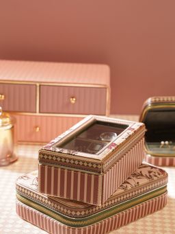 Pure Home + Living - Pink Printed Faux Leather Watch Box
