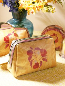 Pure Home + Living - Yellow Printed Faux Leather Vanity Pouch