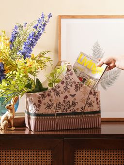 Pure Home + Living - Pink Printed Faux Leather Magazine Basket