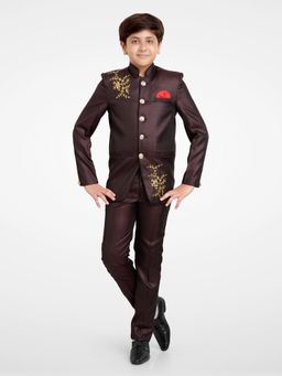 Jeetethnics - Boys Maroon Embroidered Jodhpuri Coat With Trousers