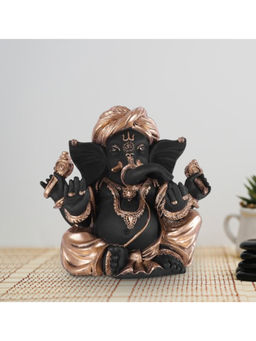 HomeTown - Fio Polyresin Sitting Ganesha Figurine in Black-Gold Colour
