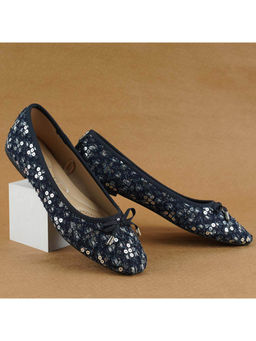 London Rag - Silver Florent Sequin Flat Bow Ballerina