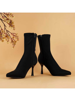 London Rag - Black Solid Mid Heel Sock Chelsea Boots