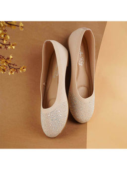 London Rag - Beige Rhinestones Embellished Flat Ballerinas