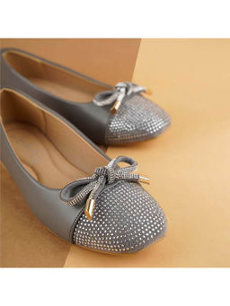 London Rag - Grey Rhinestones Embellished Toe Cap Ballerinas