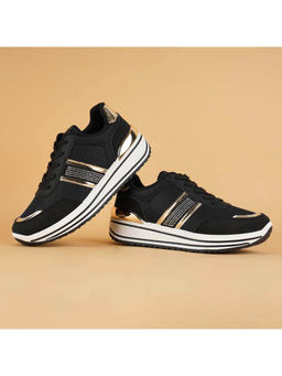 London Rag - Black Metallic Panel Platform Sneakers