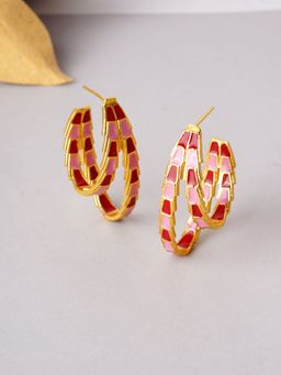 Voylla - Fashion Trendy Hoops Gold Plated Red & Pink Brass Earrings with Unique Design