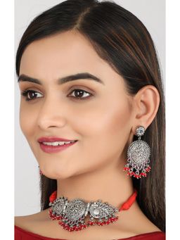 STUDIO B40 - Womens Stones Red Necklace with Earrings