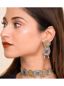 STUDIO B40 - Womens Oxidised Silver Necklace with Earrings