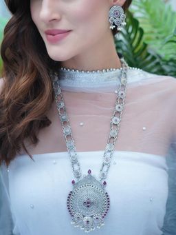 STUDIO B40 - Womens Kundan Mauve Necklace with Earrings