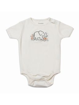 My Milestones - 100% Cotton Half Sleeves Elephant Onesie - Cream