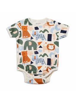 My Milestones - 100% Cotton Half Sleeves Animals Onesie - Cream