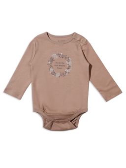My Milestones - 100% Cotton Full Sleeves Floral Onesie - Tan