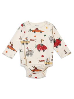 My Milestones - 100% Cotton Full Sleeves Animals Onesie - Cream