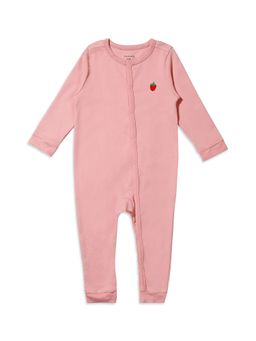 My Milestones - 100% Cotton Full Sleeves Strawberry Romper - Peach