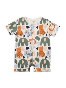 My Milestones - 100% Cotton Half Sleeves Animals Romper - Cream