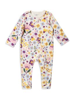 My Milestones - 100% Cotton Full Sleeves Floral Romper with Two Way Zipper - Cream