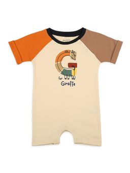 My Milestones - 100% Cotton Half Sleeves Giraffe Romper - Multicolour