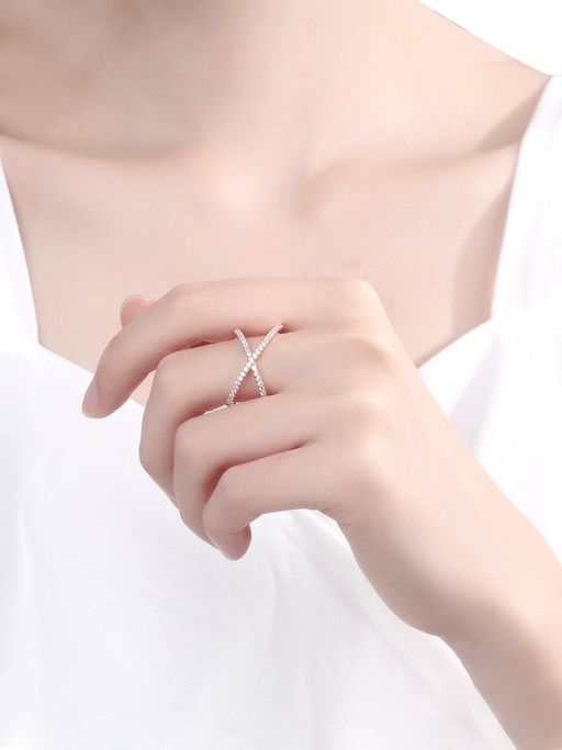 Yellow Chimes Rose Gold Plated Geometric Crystal Studded Adjustable Ring