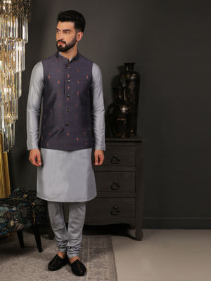 Grey Kurta Cotton Printed Churidar