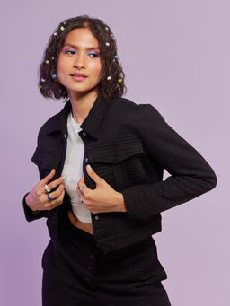 MIXT by Nykaa Fashion - Black Textured Full Sleeves Jacket