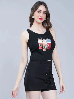 ANNY - Women Black Sweet Summer Ribbed Tank Top