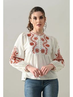 ANNY - Women White Embroidered Naira Blouse Top