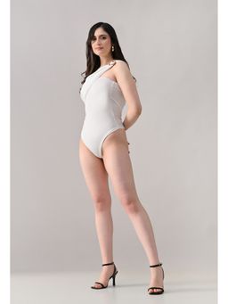 ANNY - Women White Draped Asymmetrical Bodysuit