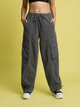 Bene Kleed - Women Grey Baggy Fit High-Rise Cargo Pant